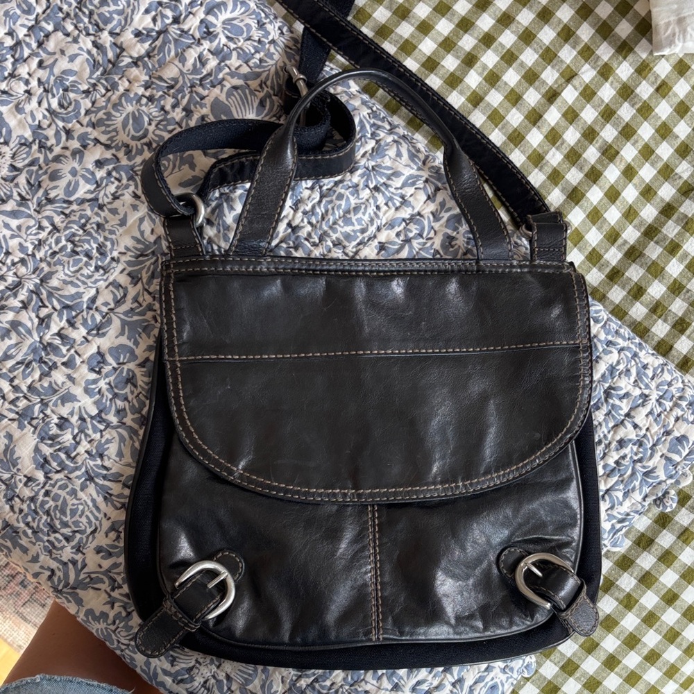 Fossil black leather and fabric purse